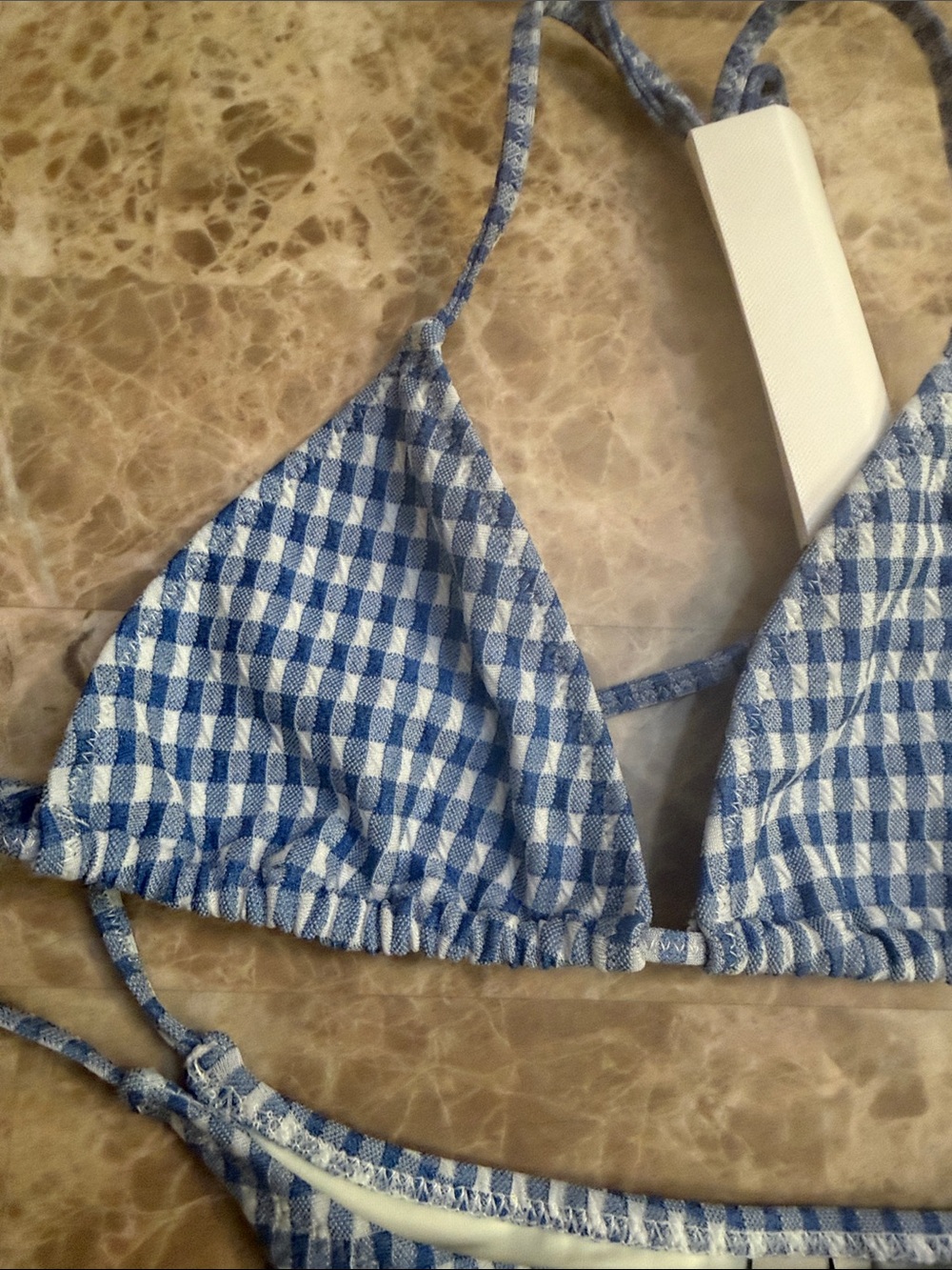 triangl swimwear Blue & White Gingham String Bikini with Pouch - Picture 5 of 9
